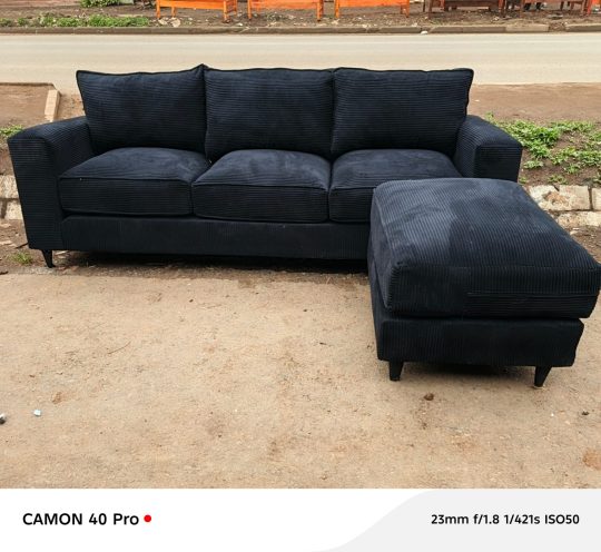 4-Seater Black Velvet L-Shaped Sofa