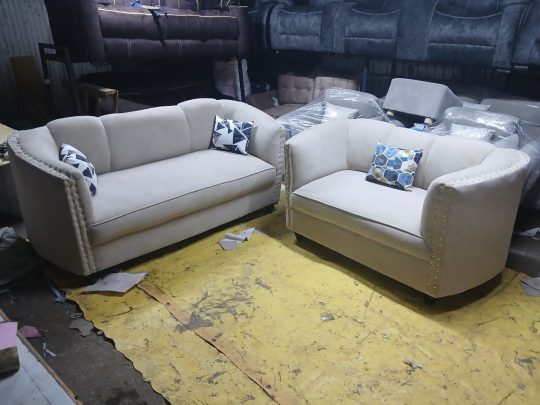 5-Seater Cream Sofa Set (3+2) with Footrest