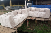 6 Seater (3+3) Beige Bubble Seat with Footrest