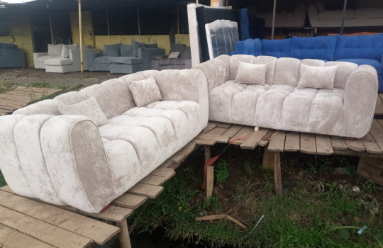6 Seater (3+3) Beige Bubble Seat with Footrest