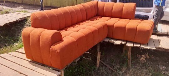 6 Seater L-Shaped Burnt Orange Bubble Seat with Footrest