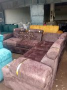 6 Seater Chrome L-Shaped Dark Brown Seat with Cupholders & Footrest
